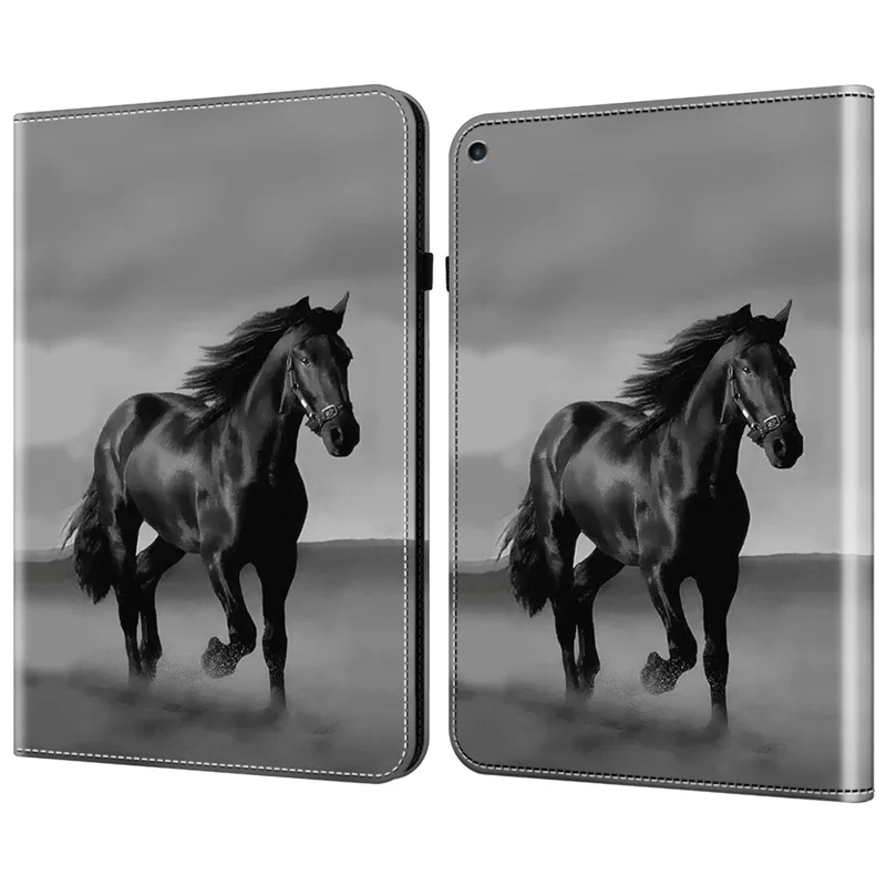 For iPad 10.2 (2019) / (2020) / (2021) Case Pattern Leather Tablet Cover with Card Slots - Black Horse