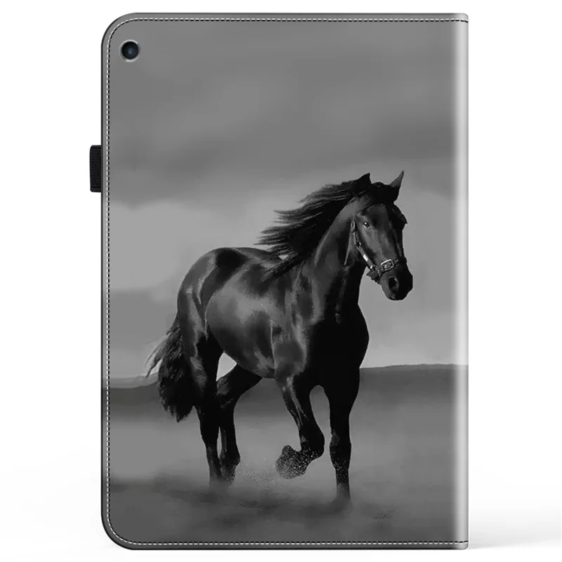 For iPad 10.2 (2019) / (2020) / (2021) Case Pattern Leather Tablet Cover with Card Slots - Black Horse