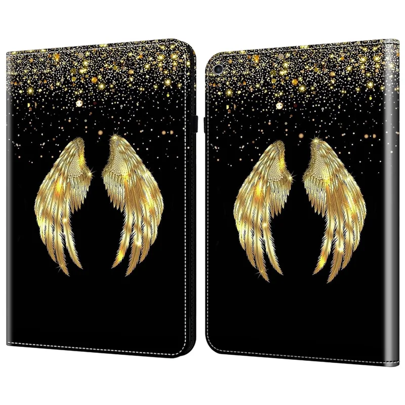 For iPad 10.2 (2019) / (2020) / (2021) Case Pattern Leather Tablet Cover with Card Slots - Gold Wings