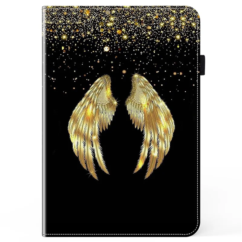 For iPad 10.2 (2019) / (2020) / (2021) Case Pattern Leather Tablet Cover with Card Slots - Gold Wings