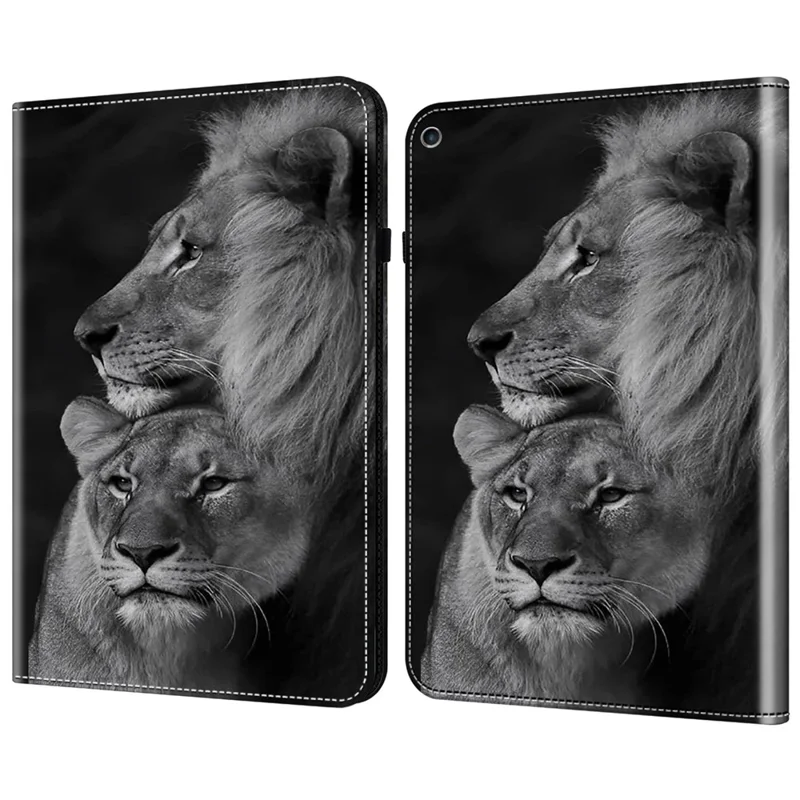 For iPad 10.2 (2019) / (2020) / (2021) Case Pattern Leather Tablet Cover with Card Slots - Couple Lions