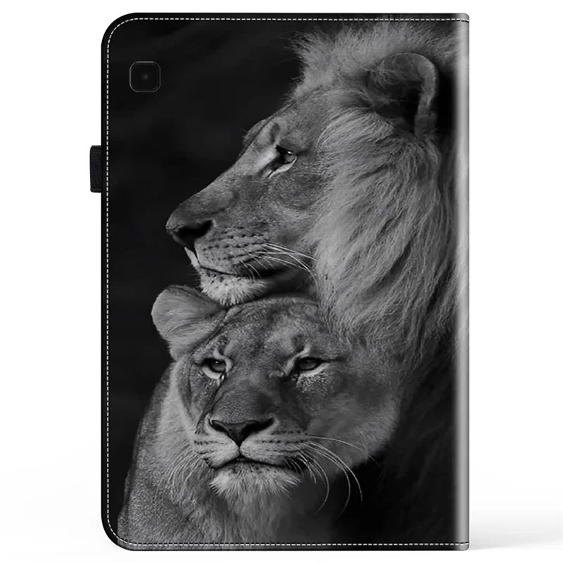 Para Samsung Galaxy Tab S6 Lite (2020) / (2022) / (2024) Case Leather Tablet Cover Card Slots -  Couple Lions