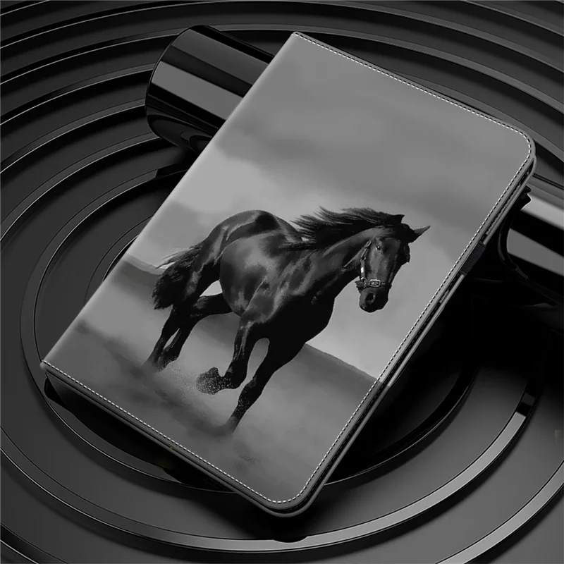 For Samsung Galaxy Tab A7 Lite 8.7-inch Case Pattern Leather Folio Tablet Cover - Black Horse