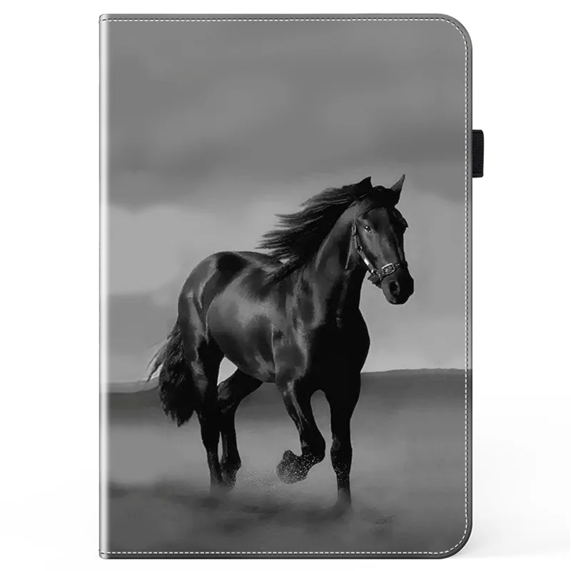For Samsung Galaxy Tab A7 Lite 8.7-inch Case Pattern Leather Folio Tablet Cover - Black Horse