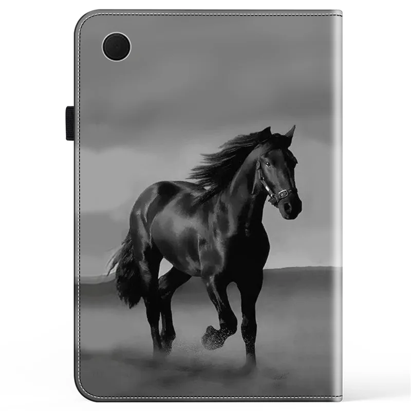 For Samsung Galaxy Tab A8 10.5 (2021) / (2022) Case Flip Stand Leather Tablet Cover Pattern Printed - Black Horse