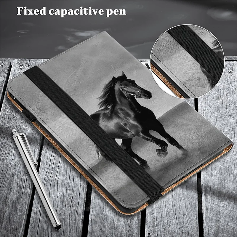 For Samsung Galaxy Tab A8 10.5 (2021) / (2022) Case Flip Stand Leather Tablet Cover Pattern Printed - Black Horse