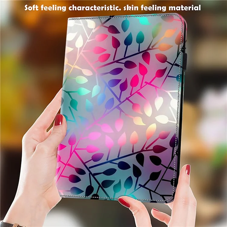 Para iPad Pro 12.9 (2020) / (2021) / (2022) / iPad Air 13 (2024) Funda con Patrón de Cuero PU con Soporte y Ranuras para Tarjetas - Hoja de Arce
