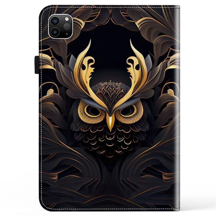 For iPad Air 13 (2025) / (2024) / Pro 12.9 (2020) / (2021) / (2022) Case Pattern PU Leather Stand Cover with Cards Slots - Owl