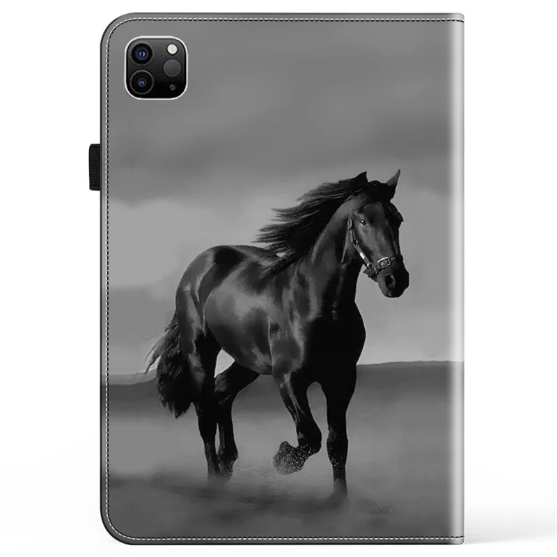 Para iPad Pro 12.9 (2020) / (2021) / (2022) / iPad Air 13 (2024) Capa Padrão de Couro PU Capa com Suporte e Slots para Cartões - Cavalo Preto