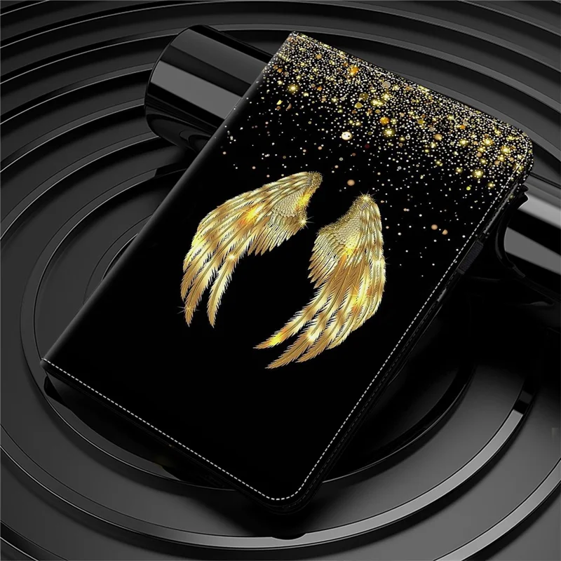 For iPad Air 11 (2026) / (2025) / (2024) / Air (2020) / (2022) Leather Case Shockproof Tablet Cover with Stand, Pattern Print - Gold Wings