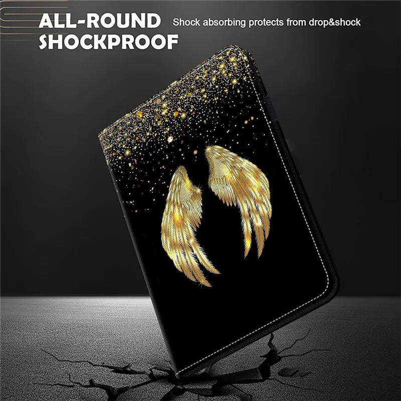 For iPad Air 11 (2026) / (2025) / (2024) / Air (2020) / (2022) Leather Case Shockproof Tablet Cover with Stand, Pattern Print - Gold Wings