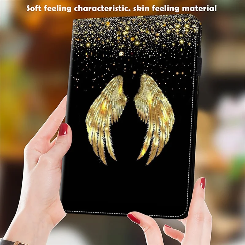For iPad Air 11 (2026) / (2025) / (2024) / Air (2020) / (2022) Leather Case Shockproof Tablet Cover with Stand, Pattern Print - Gold Wings
