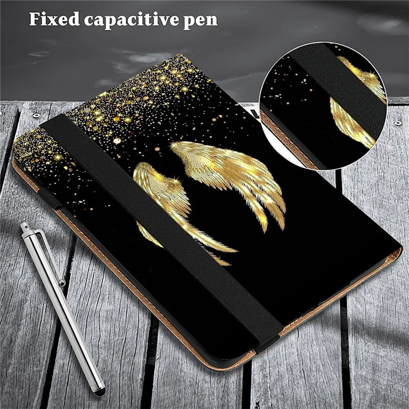 For iPad Air 11 (2026) / (2025) / (2024) / Air (2020) / (2022) Leather Case Shockproof Tablet Cover with Stand, Pattern Print - Gold Wings