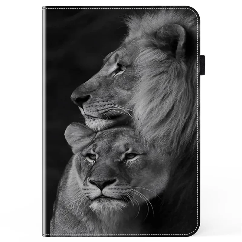 For iPad Air 11 (2026) / (2025) / (2024) / Air (2020) / (2022) Leather Case Shockproof Tablet Cover with Stand, Pattern Print - Couple Lions