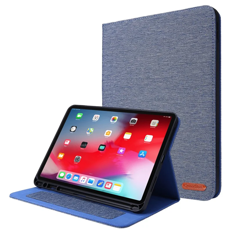For iPad Air 11 (2025) / (2024) Case Card Holder Pen Slot Leather Tablet Cover Cloth Texture -  Blue