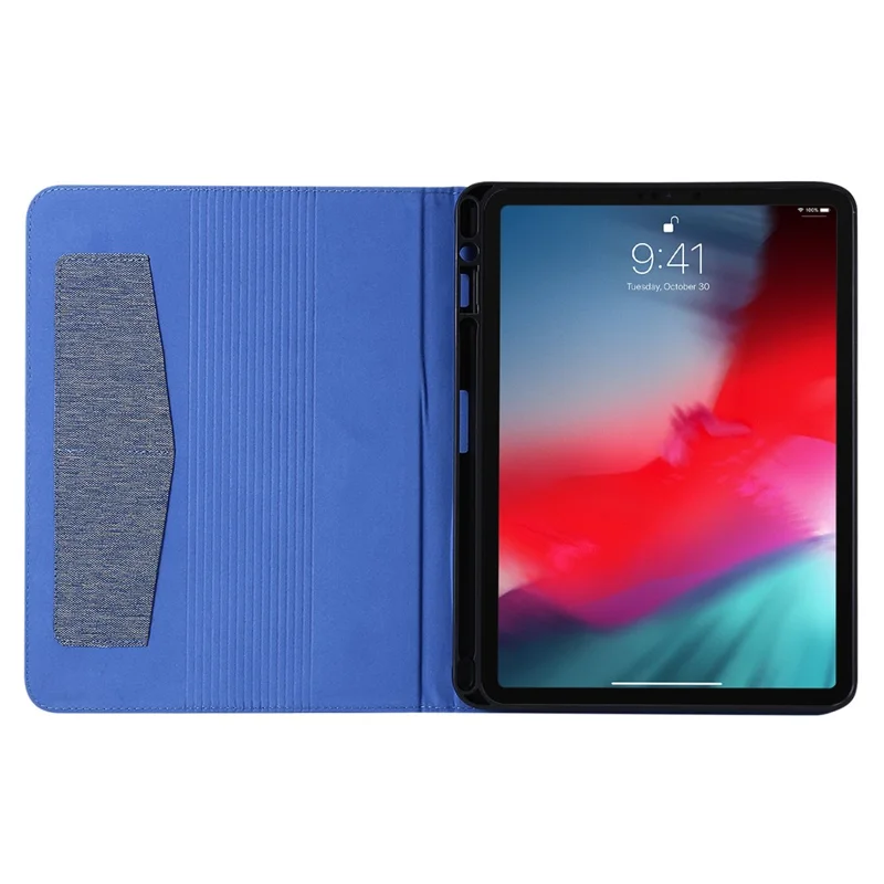For iPad Air 11 (2025) / (2024) Case Card Holder Pen Slot Leather Tablet Cover Cloth Texture -  Blue