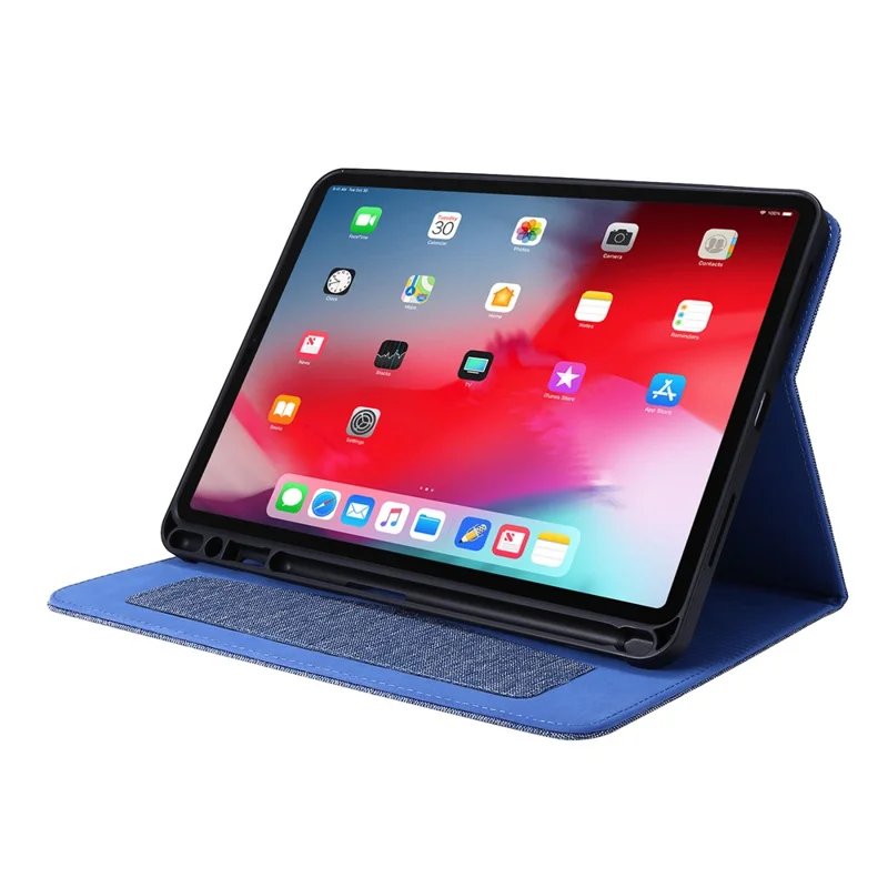 For iPad Air 11 (2025) / (2024) Case Card Holder Pen Slot Leather Tablet Cover Cloth Texture -  Blue