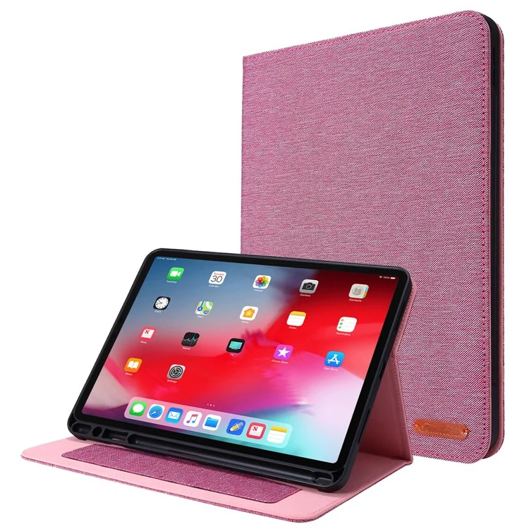 Capa para iPad Air 11 (2024) com Suporte para Cartão, Slot para Caneta, Capa de Tablet em Couro com Textura de Tecido - Rosa