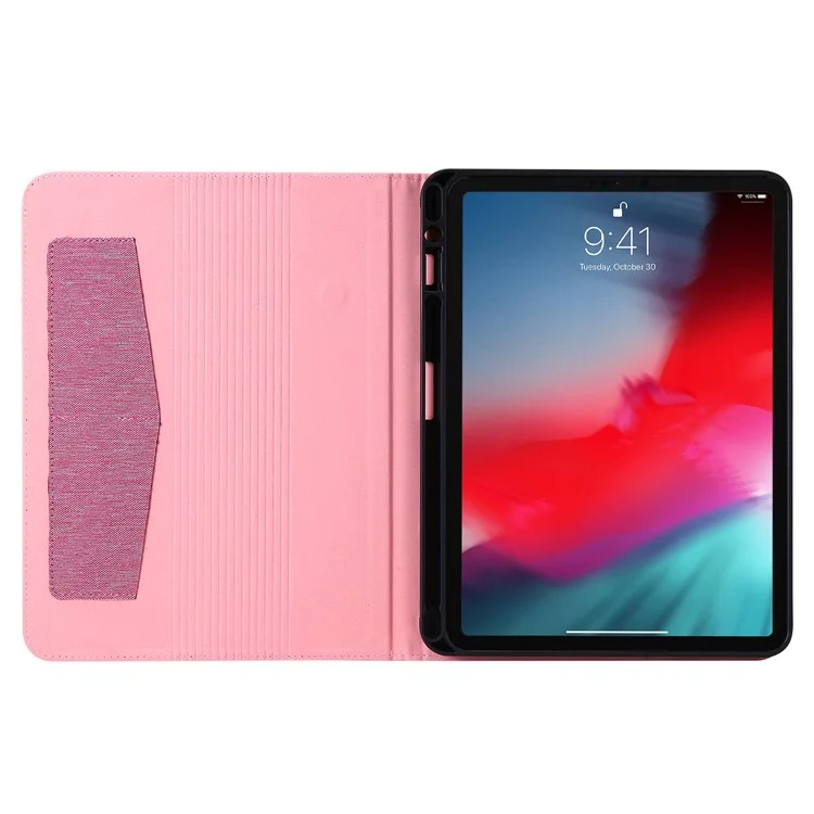 Capa para iPad Air 11 (2024) com Suporte para Cartão, Slot para Caneta, Capa de Tablet em Couro com Textura de Tecido - Rosa