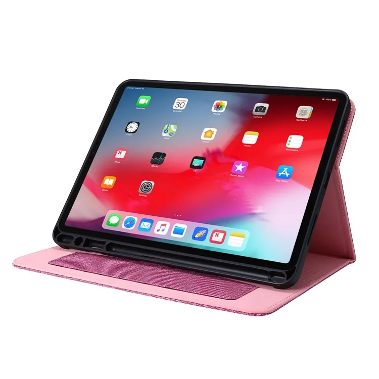 Capa para iPad Air 11 (2024) com Suporte para Cartão, Slot para Caneta, Capa de Tablet em Couro com Textura de Tecido - Rosa