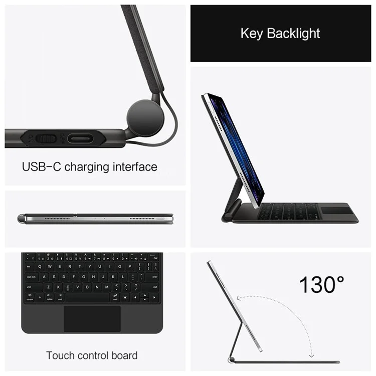 Für iPad Pro 13 (2024) Magnetisch Schwimmendes Bluetooth-Tastatur + Leder-Tablet-Hülle - Schwarz