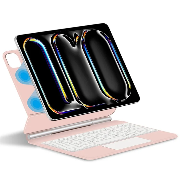 Per iPad Pro 13 (2024) Tastiera Bluetooth Magnetica Fluttuante + Custodia in Pelle per Tablet - Rosa