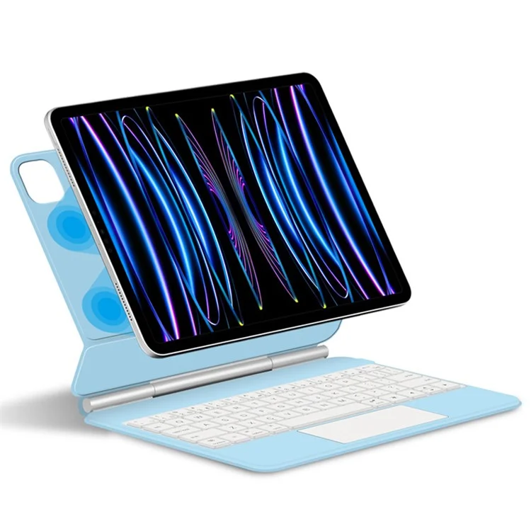 Per iPad Pro 11 (2022) / (2021) / (2020) / (2018) / Air (2020) / (2022) / Air 11 (2024) Tastiera Magnetica Floating Bluetooth + Custodia in Pelle per Tablet - Blu