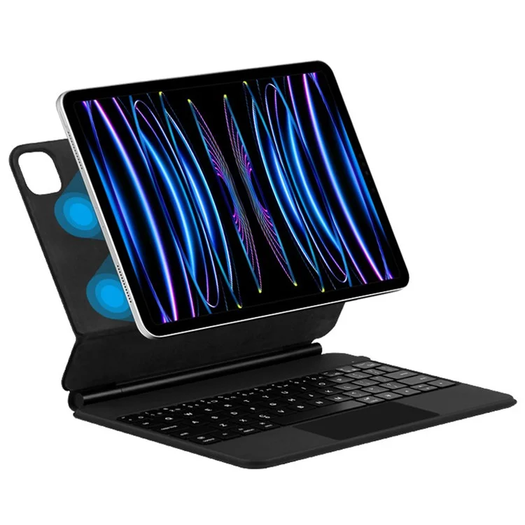 Bluetooth-Compatible Keyboard for iPad Air 13 (2025) / (2024) / Pro 12.9 (2022) / (2021) / (2020) / (2018) Leather Tablet Case - Black