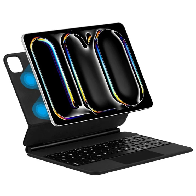 Für iPad Pro 11 (2024) Magnetische schwebende Bluetooth-Tastatur + Leder-Tablet-Hülle - Schwarz
