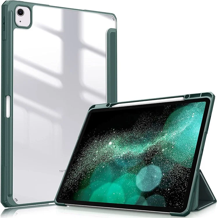 Compra em Atacado para iPad Air 11 (2024) Capa de Couro+TPU+Suporte Acrílico Transparente Capa de Tablet - Verde Meia-Noite