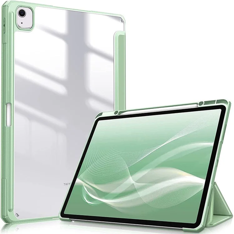 Achetez en vrac pour iPad Air 13 (2024) Étui de support en cuir + TPU + Boîtier transparent en acrylique - Matcha Green