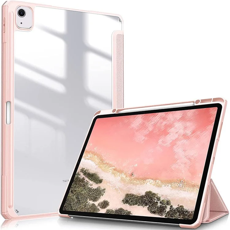 Compra em Quantidade para Capa de Suporte para iPad Air 13 (2024) - Capa de Tablet em Couro PU + TPU + Acrílico Transparente - Rosa