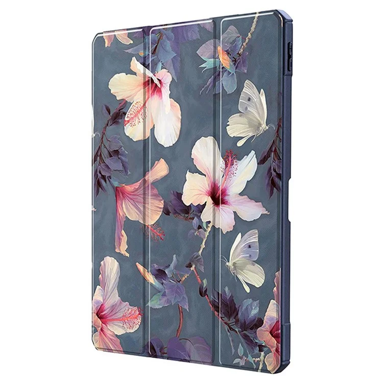 Achat Groupé Pour Étui iPad Air 13 (2024) Tri-Fold Stand Pattern Cuir+TPU+Acrylique Housse Tablette - Gris / Fleur