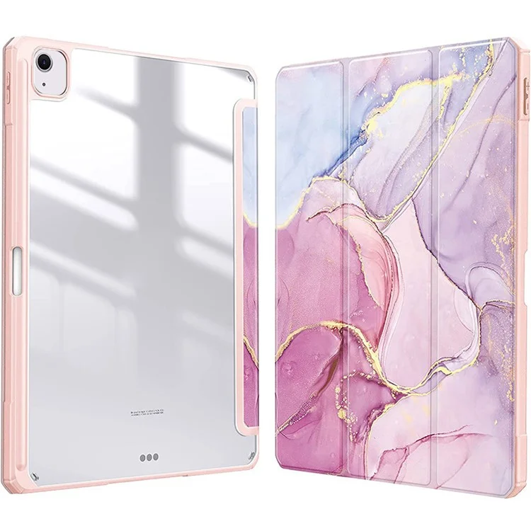 Bulk Buy For iPad Air 13 (2024) Case Tri-fold Stand Pattern Leather+TPU+Acrylic Tablet Cover - Marmo rosa