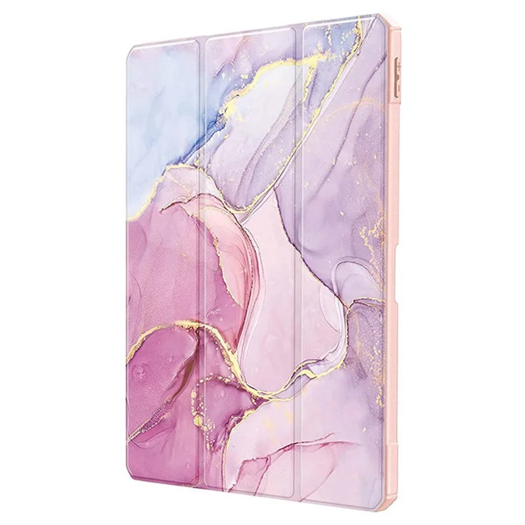 Bulk Buy For iPad Air 13 (2024) Case Tri-fold Stand Pattern Leather+TPU+Acrylic Tablet Cover - Marmo rosa