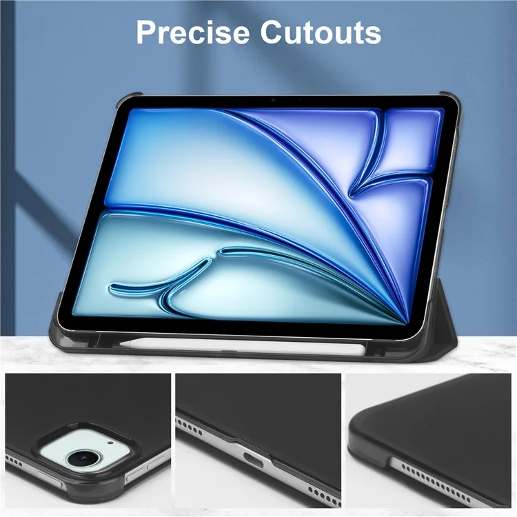 Para iPad Air 13 (2024) Funda Tri-Fold Stand Leather + PC Matte Back Tablet Cover con Soporte para Lápiz - Negro