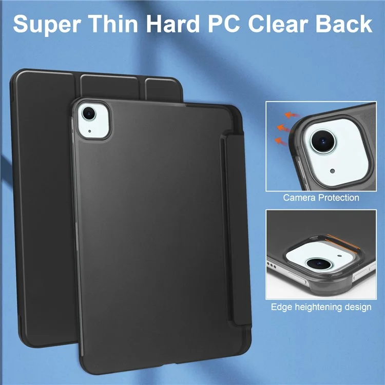 Para iPad Air 13 (2024) Funda Tri-Fold Stand Leather + PC Matte Back Tablet Cover con Soporte para Lápiz - Negro