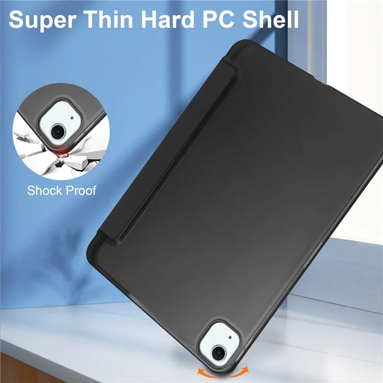 Para iPad Air 13 (2024) Funda Tri-Fold Stand Leather + PC Matte Back Tablet Cover con Soporte para Lápiz - Negro