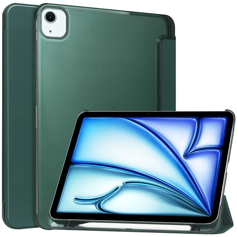 For iPad Air 13 (2026) / (2025) / (2024) Case Tri-Fold Stand Leather + PC Matte Back Tablet Cover with Pencil Holder - Blackish Green