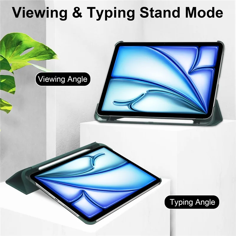 For iPad Air 13 (2026) / (2025) / (2024) Case Tri-Fold Stand Leather + PC Matte Back Tablet Cover with Pencil Holder - Blackish Green