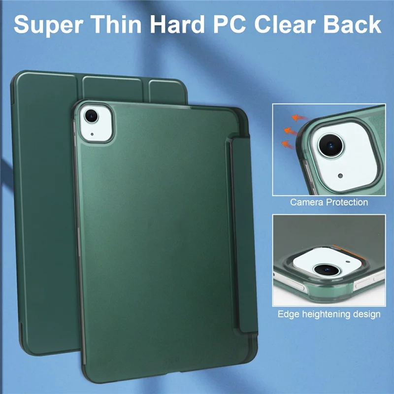 For iPad Air 13 (2026) / (2025) / (2024) Case Tri-Fold Stand Leather + PC Matte Back Tablet Cover with Pencil Holder - Blackish Green