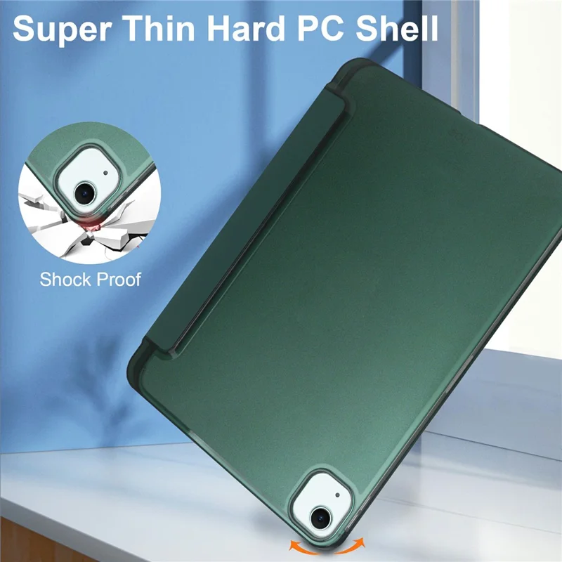 For iPad Air 13 (2026) / (2025) / (2024) Case Tri-Fold Stand Leather + PC Matte Back Tablet Cover with Pencil Holder - Blackish Green