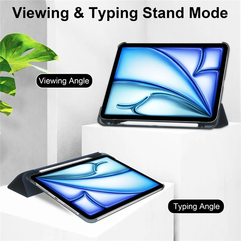 For iPad Air 13 (2026) / (2025) / (2024) Case Tri-Fold Stand Leather + PC Matte Back Tablet Cover with Pencil Holder - Dark Blue