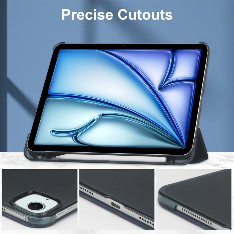 For iPad Air 13 (2026) / (2025) / (2024) Case Tri-Fold Stand Leather + PC Matte Back Tablet Cover with Pencil Holder - Dark Blue