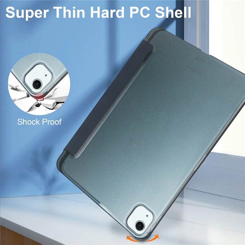 For iPad Air 13 (2026) / (2025) / (2024) Case Tri-Fold Stand Leather + PC Matte Back Tablet Cover with Pencil Holder - Dark Blue