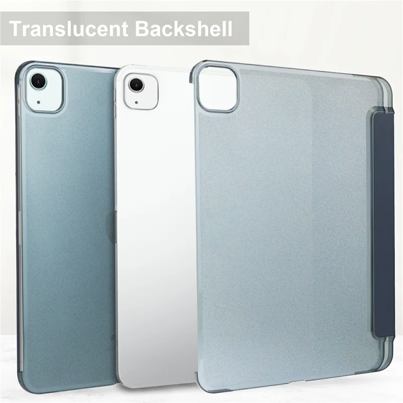 For iPad Air 13 (2026) / (2025) / (2024) Case Tri-Fold Stand Leather + PC Matte Back Tablet Cover with Pencil Holder - Dark Blue