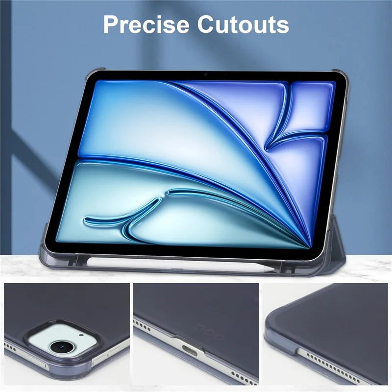 For iPad Air 13 (2025) / (2024) Case Tri-Fold Stand Leather + PC Matte Back Tablet Cover with Pencil Holder - Purple
