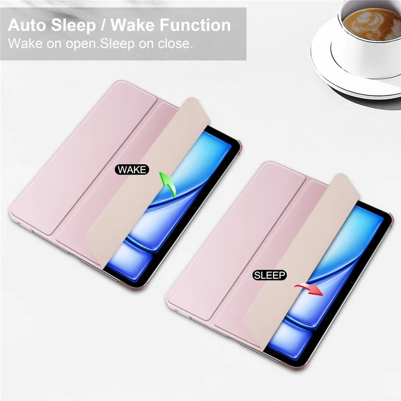 For iPad Air 13 (2026) / (2025) / (2024) Case Tri-Fold Stand Leather + PC Matte Back Tablet Cover with Pencil Holder - Rose Gold