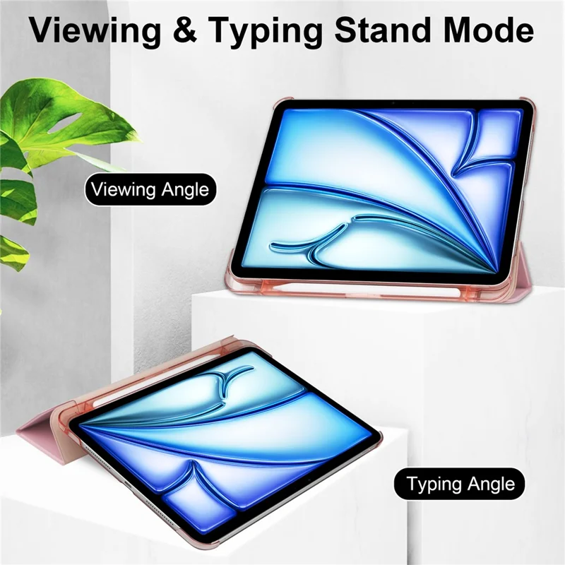 For iPad Air 13 (2026) / (2025) / (2024) Case Tri-Fold Stand Leather + PC Matte Back Tablet Cover with Pencil Holder - Rose Gold