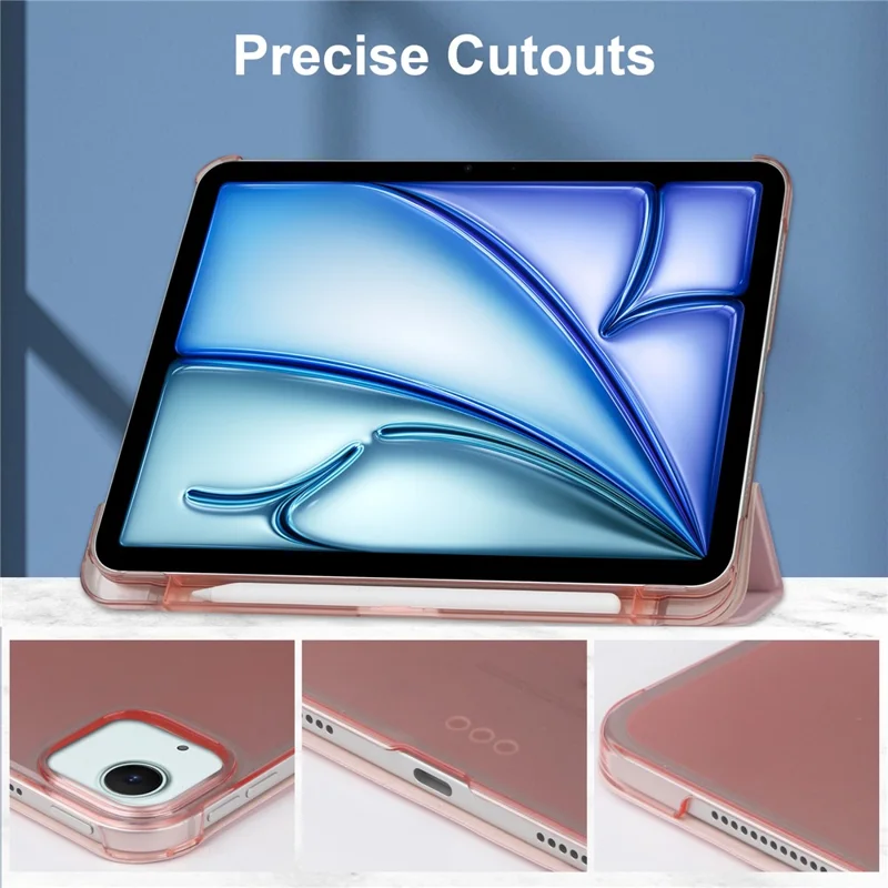For iPad Air 13 (2026) / (2025) / (2024) Case Tri-Fold Stand Leather + PC Matte Back Tablet Cover with Pencil Holder - Rose Gold